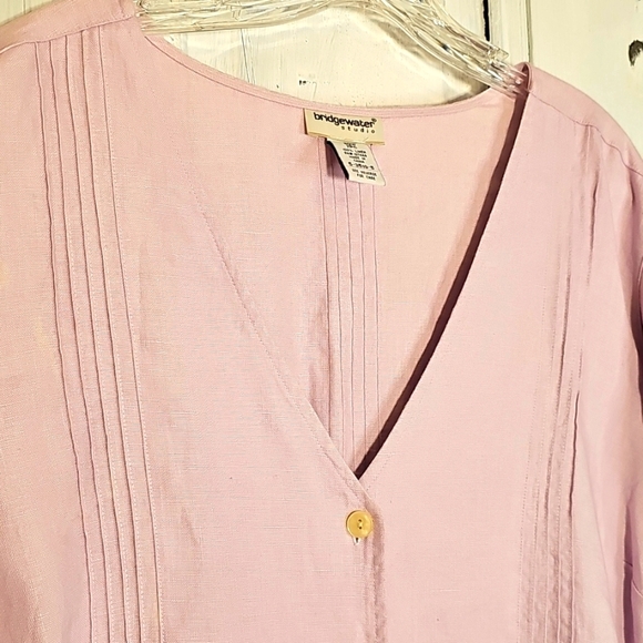 Bridgewater Studio Womens Pink Linen Button-up V-neck Tunic Blouse 20W - Picture 2 of 6